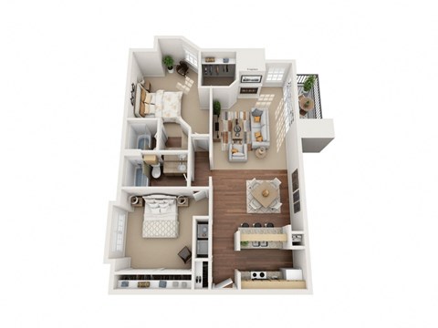 Floor plan for 2 beds, 2 baths, 1106 sqft